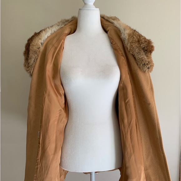 Vintage Wool Coat Fur Collar Belted Jacket Fur Collar Size S - Picture 2 of 13